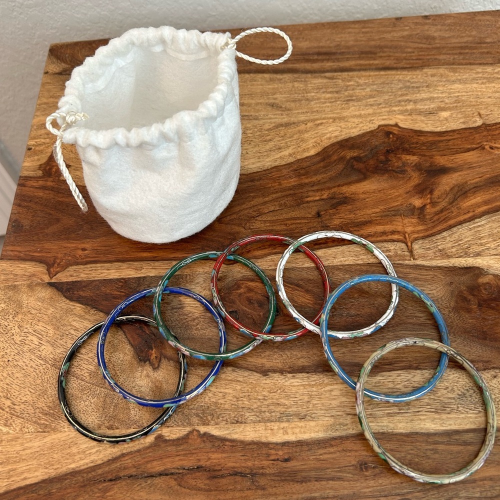 Set of 7 enameled Cloissonne Bangle Bracelets
